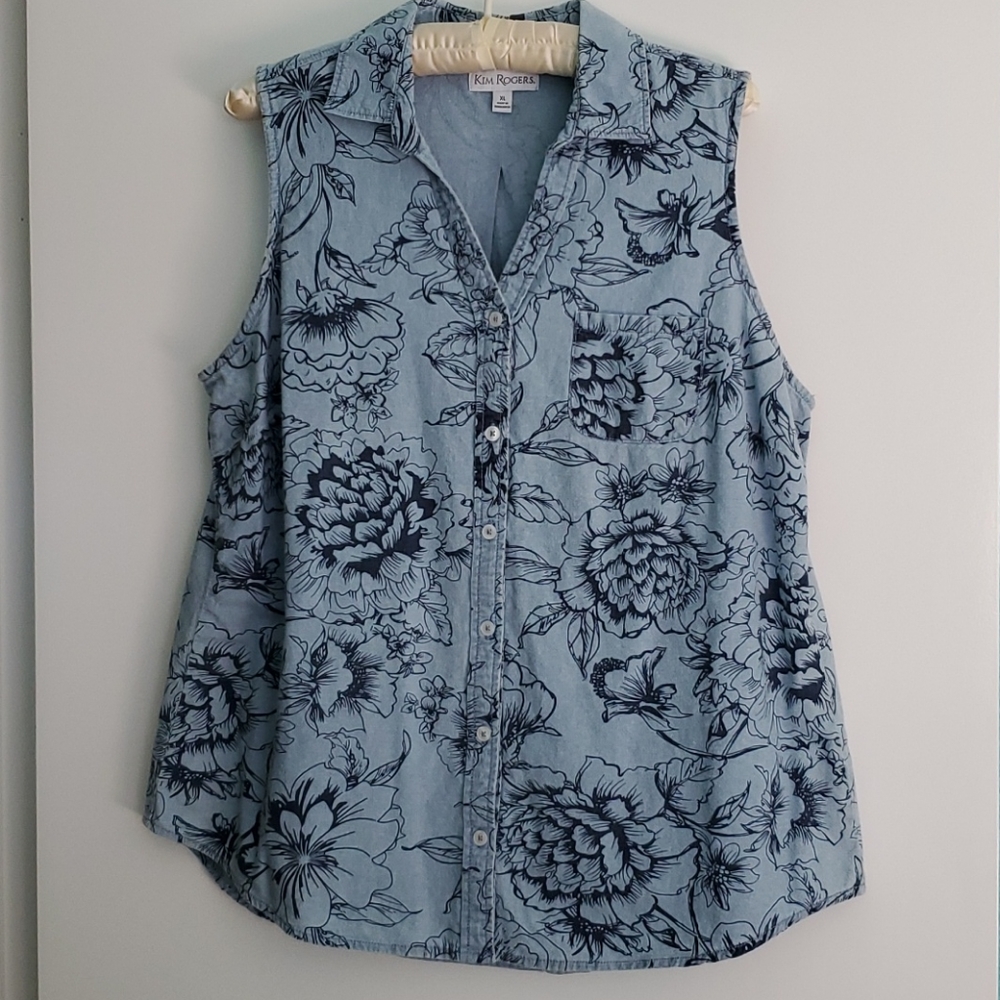 Cotton chambray collared button tank